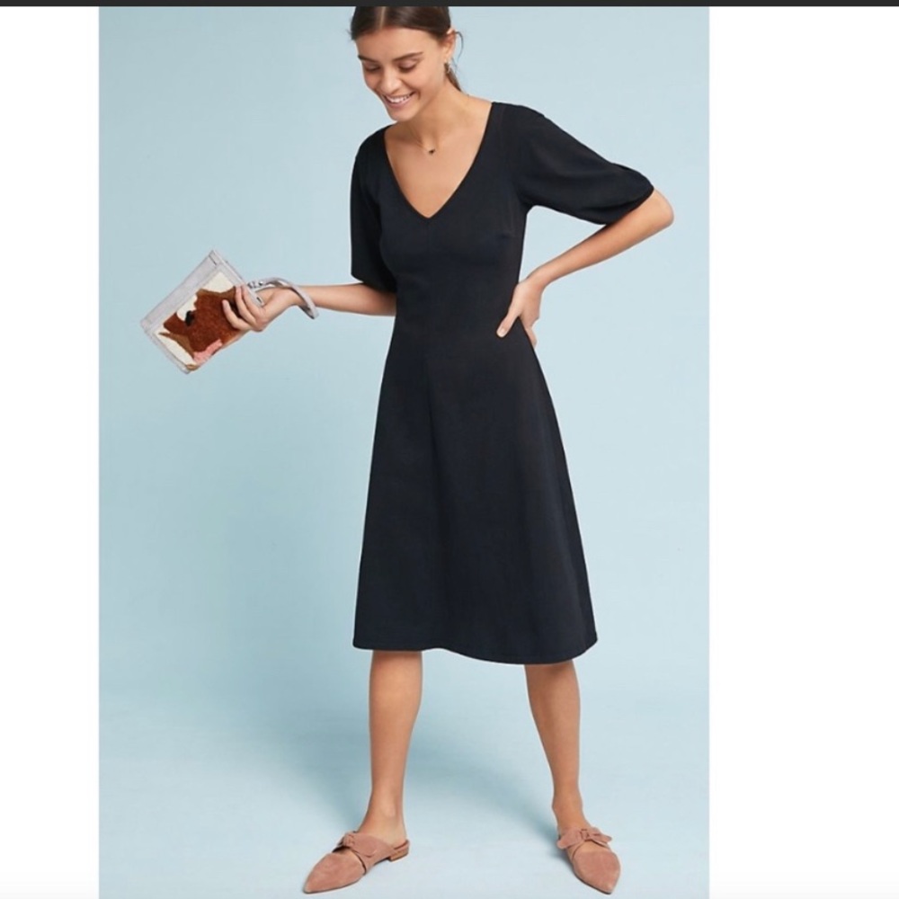 Anthropologie Velvet Graham Puff Dress Black m